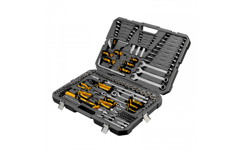 Набор инструментов, 1/2", 1/4", 3/8", CrV, S2, пластиковый кейс, 144 предмета Denzel