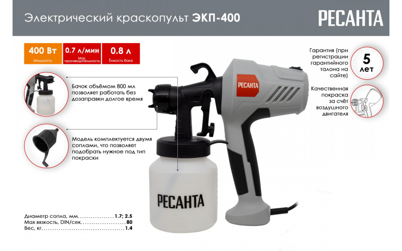 Краскопульт электрический Ресанта ЭКП-400 75/17/1