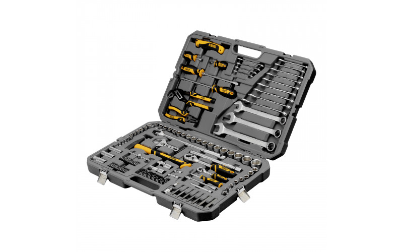 Набор инструментов, 1/2", 1/4", CrV, S2, пластиковый кейс, 122 предмета Denzel
